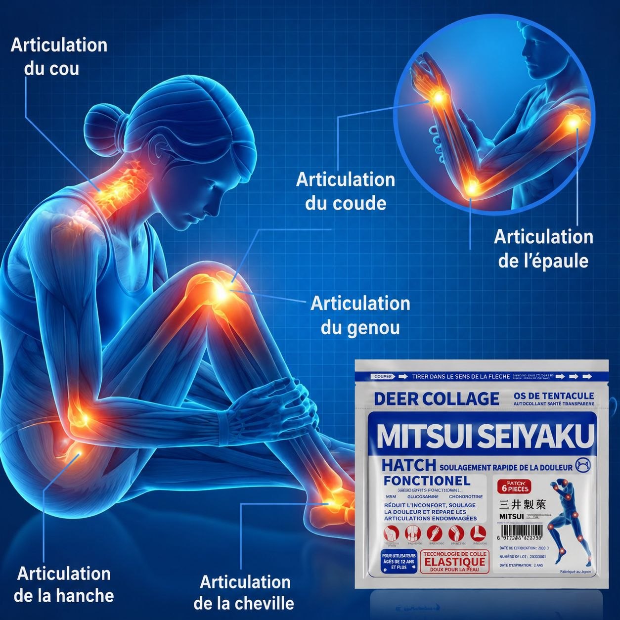 Patch Anti-Douleurs Articulaires - Genoux, Dos, Arthrose, arthrite